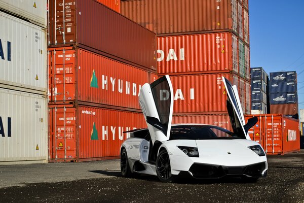 Lamborghini supercar at the docks