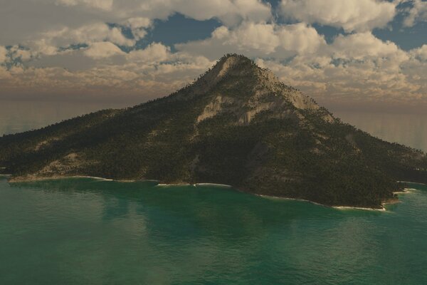 A small island with a mountain in the middle of the ocean