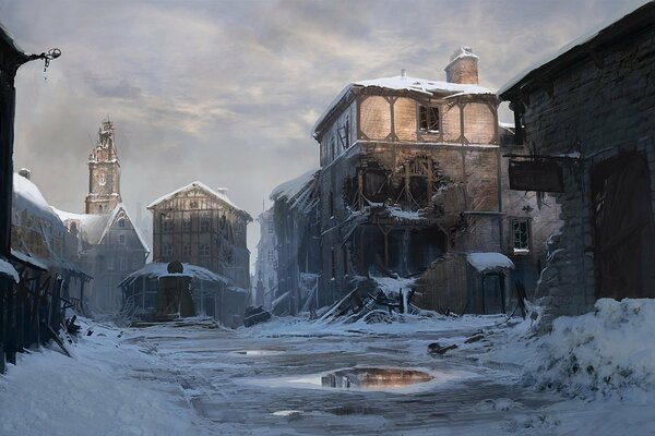 Sztuka zniszczonego zimowego miasta