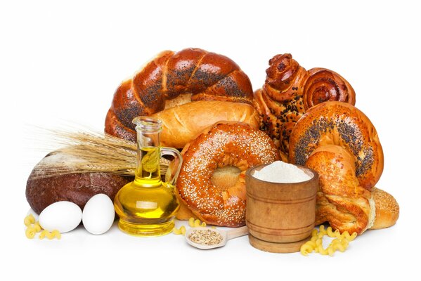 Various pastries on a white background