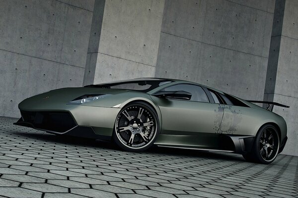 Tuned gray Lamborghini, side view