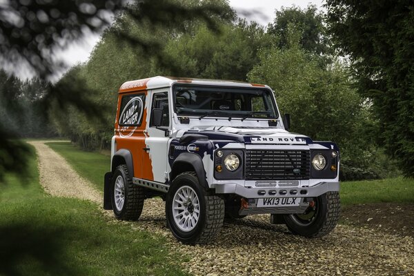 Land Rover ochronny kolor Widok Z przodu na zielonym tle