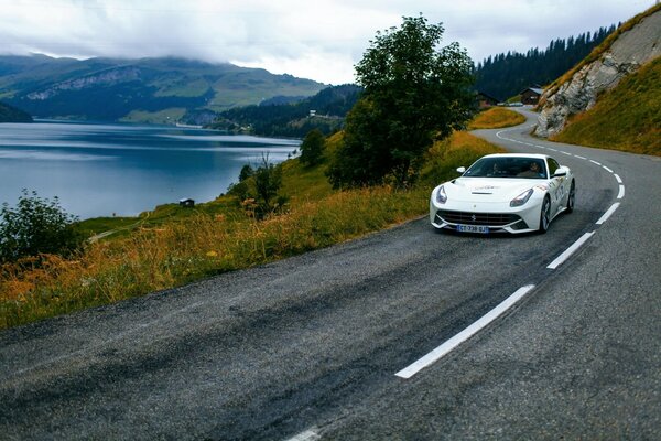 A trip to picturesque places in a white foreign car