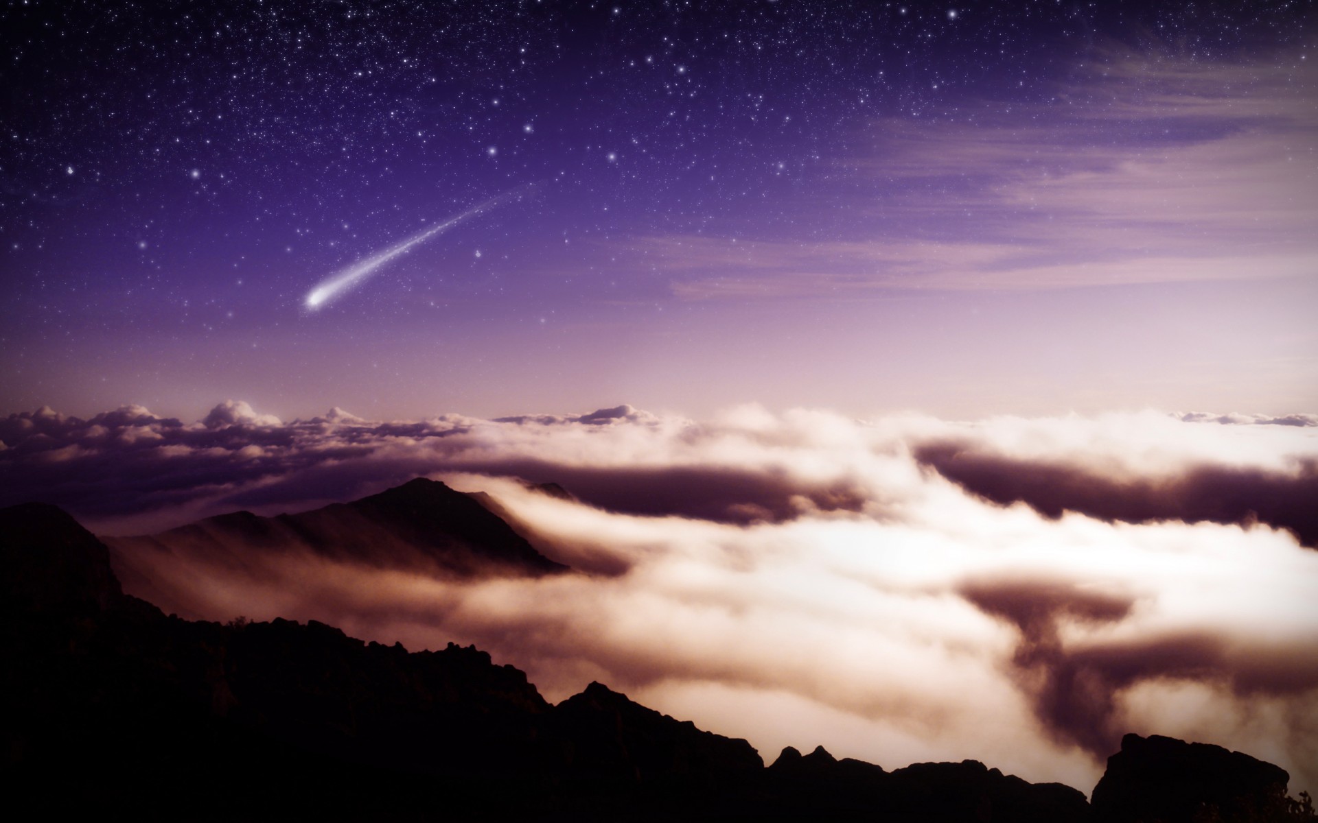 горы облака звезды метеор