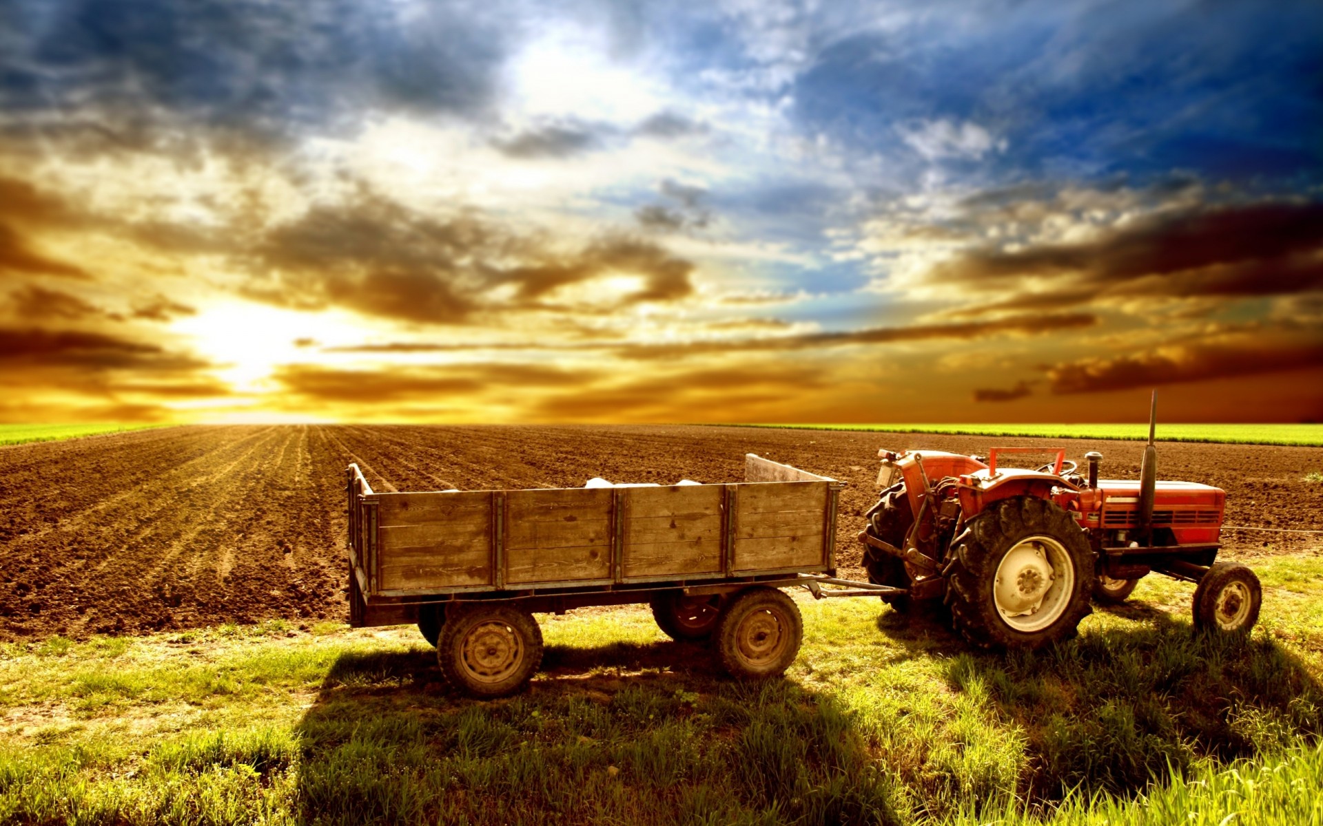 campo cielo tractor carro