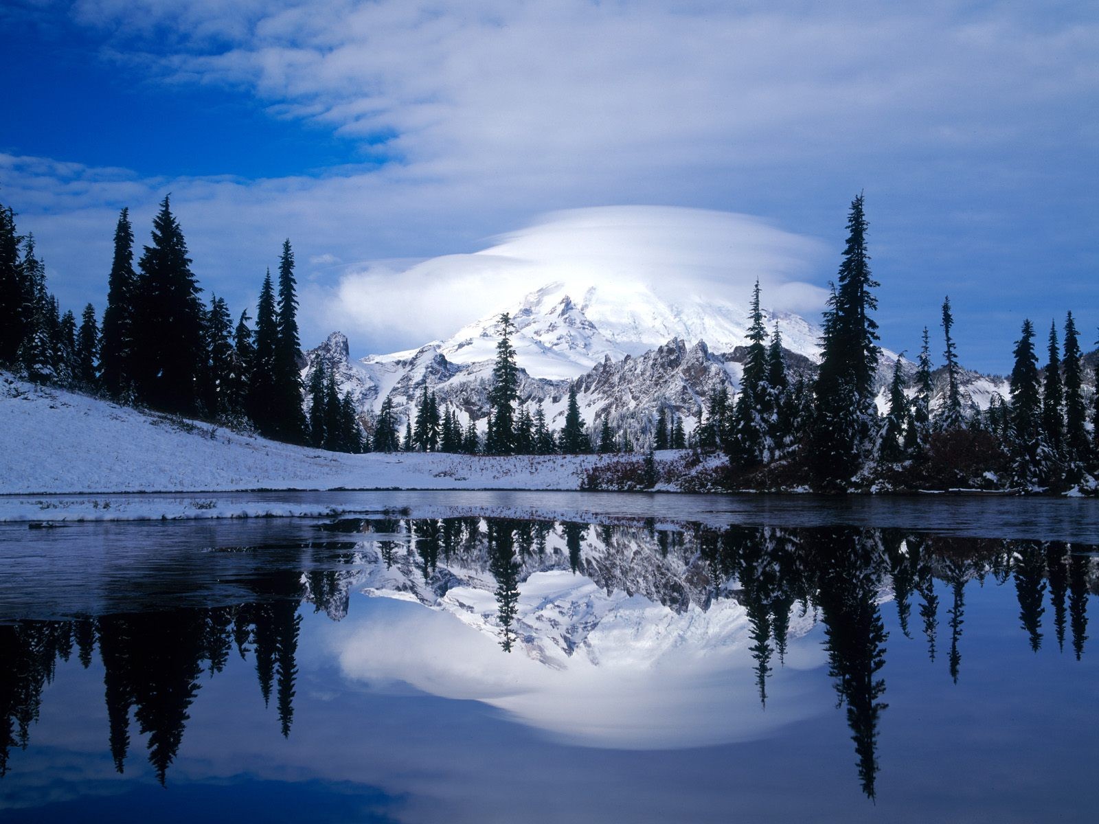 volcán rainier lago árboles