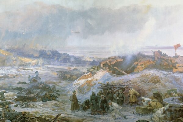 Soldiers in the ruins of winter Stalingrad