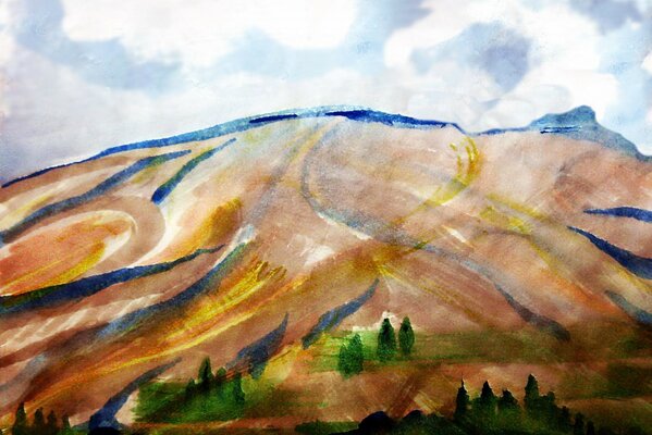 Paysage dessin montagne nuages