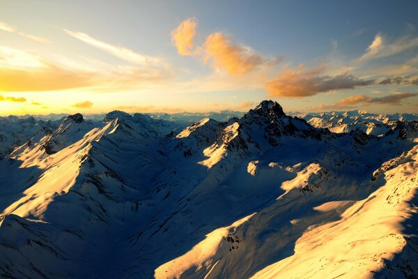 Early morning in the snowy mountains