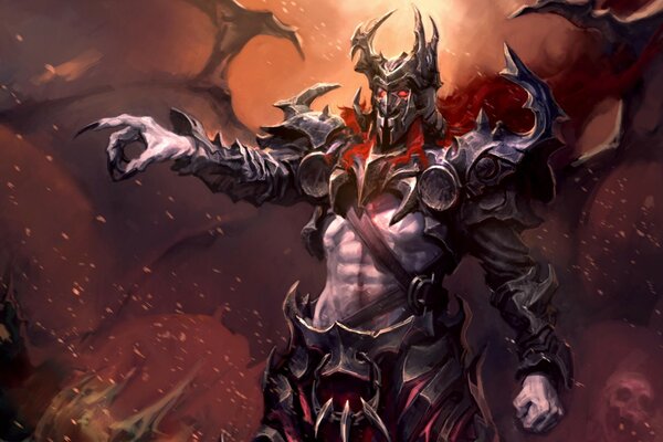 Art of a demon depicted in armor