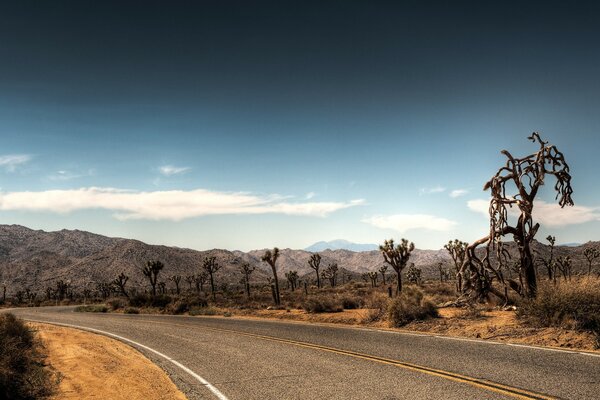 Una strada calda nelle montagne del deserto