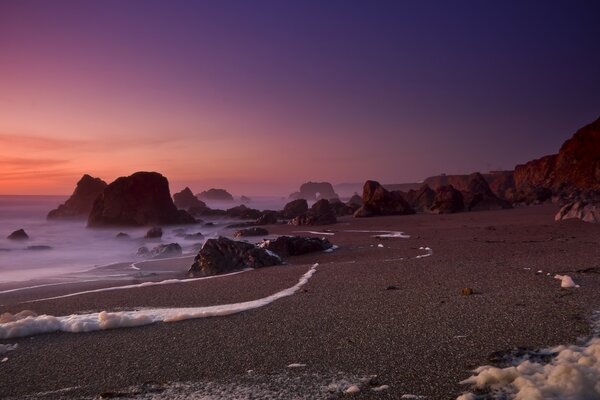 Twilight on the ocean coast in California