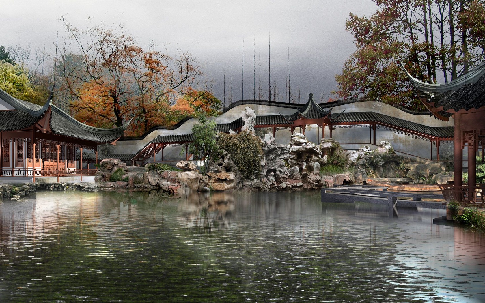 paesaggio autunno stagno cina