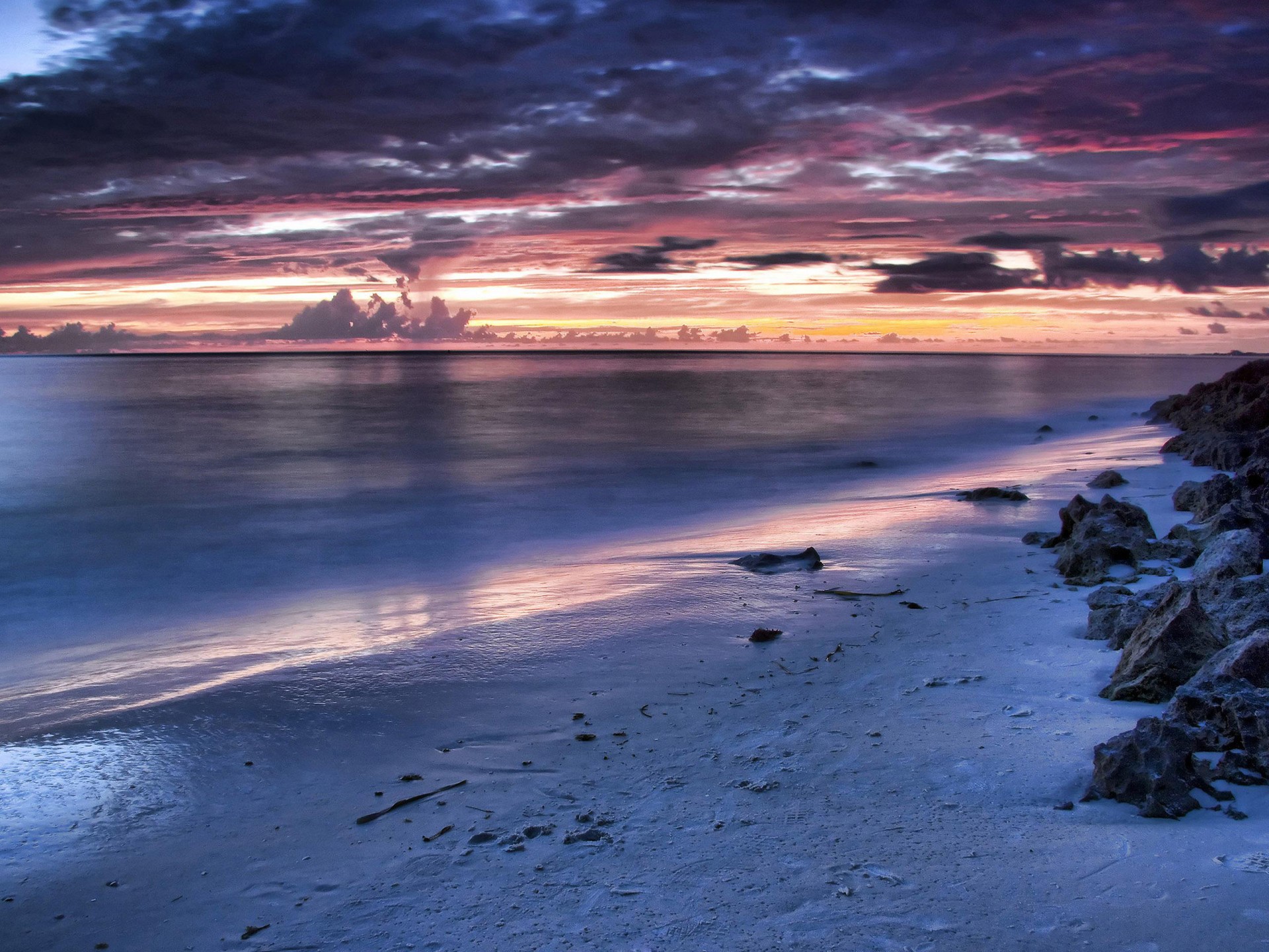 noche paisaje mar cielo puesta de sol piedras arena playa superficie