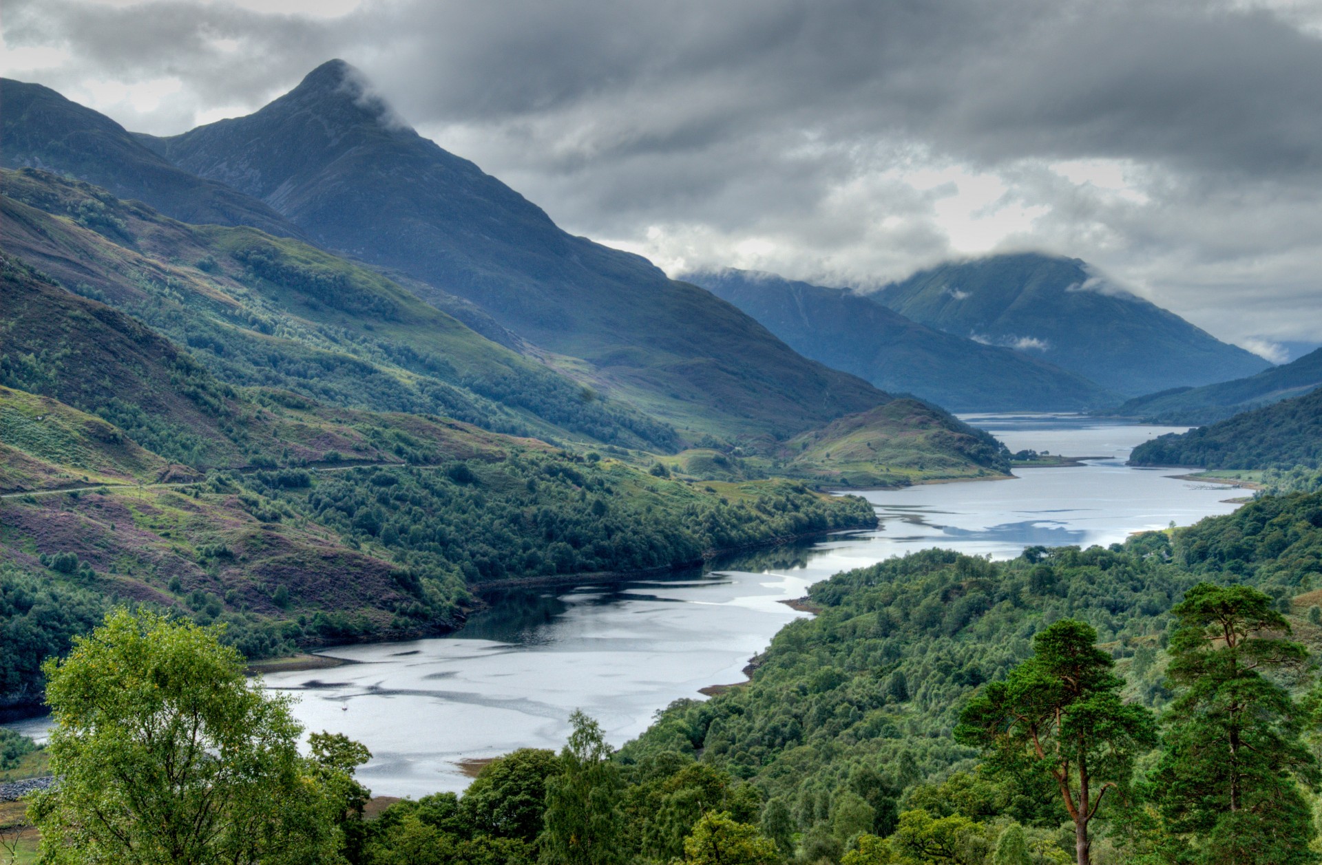 cotland mountains river sky clouds clouds water tree