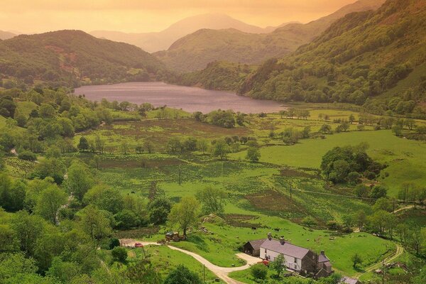 Natural landscape and village in the distance