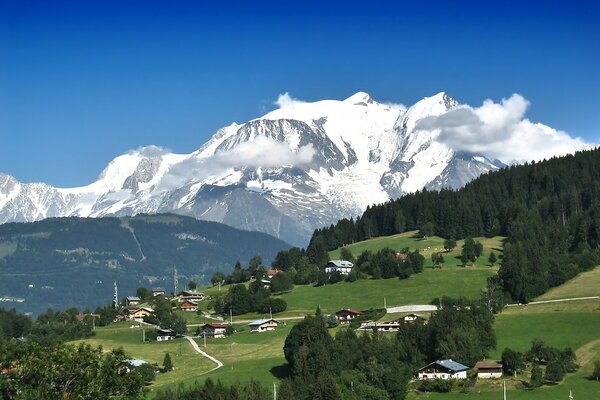 Cozy mountain village on the slope