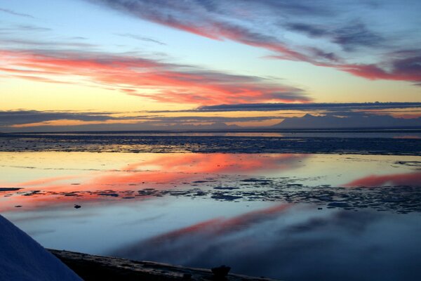 Sea sunset on the shore