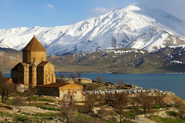 Armenian church in Kurdistan on the background of hills