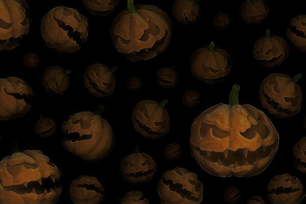 Scary pumpkins on a black background