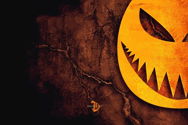Schrecklicher Halloween-Smiley an der Wand