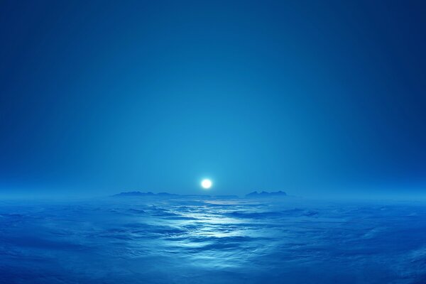The endless blue sea and the moon in the distance
