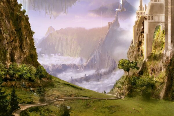 Fantasy-Landschaft. Der Weg zum Palast