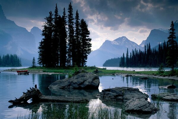 About the forest rocks and lake