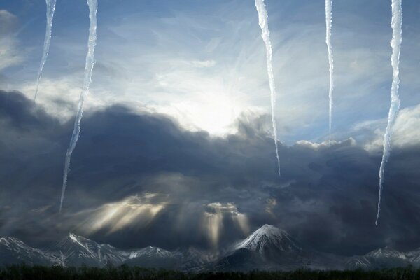 Winter view of the mountains and the sky