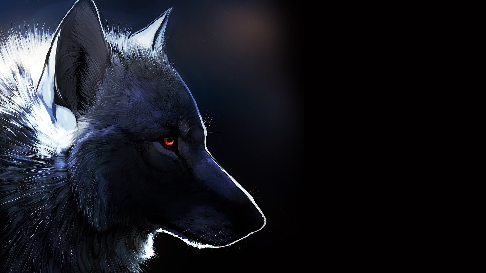 Арт голова белого волка с красными глазами боком - обои на рабочий стол