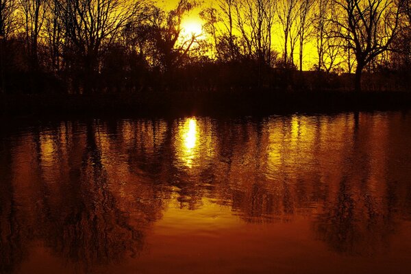 Reflet du soleil dans l eau calme