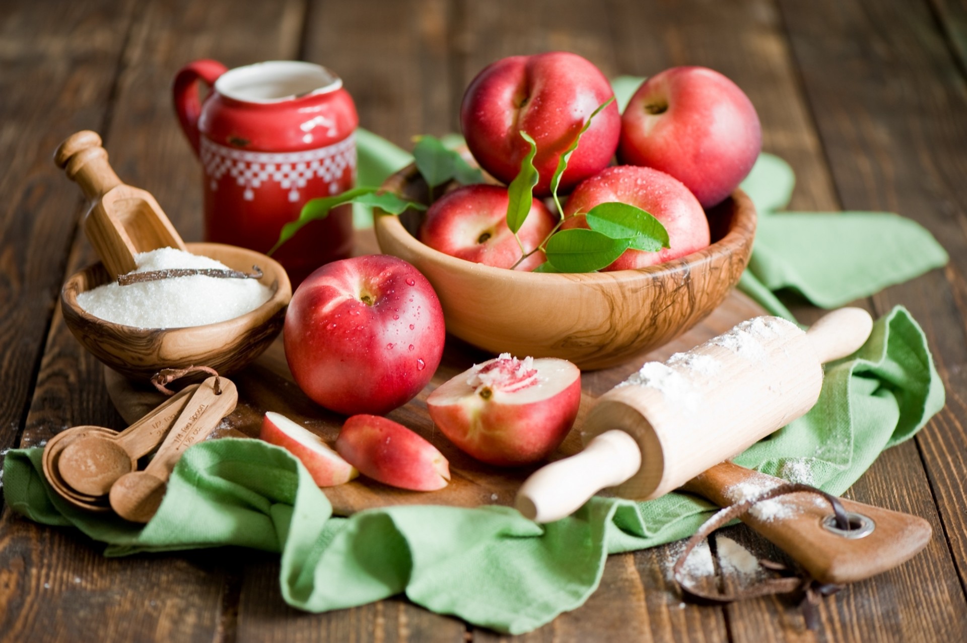 fruits rolling pin nectarines sugar bed