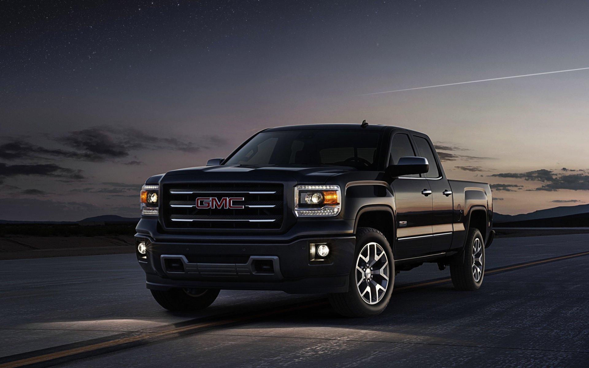 gmc sierra truck black machine front logo sky night