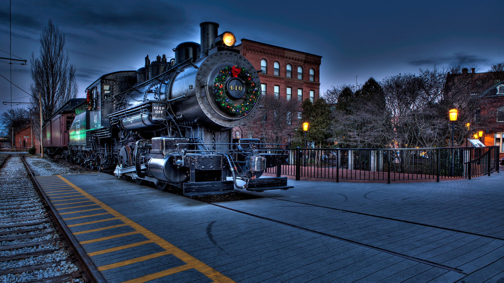 navidad expreso tren de vapor corona decoración ciudad hogar