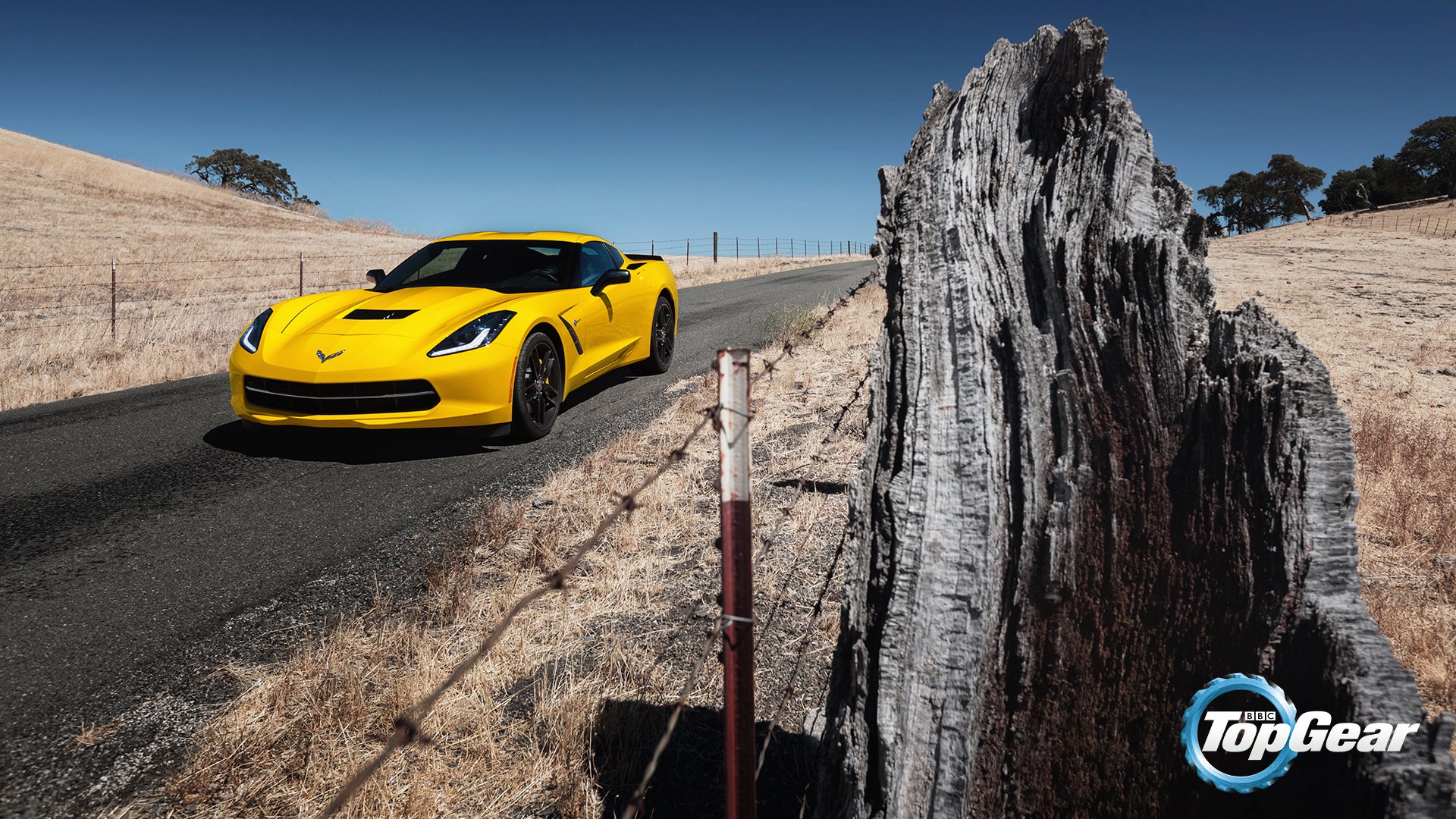 top gear top gear najwyższy bieg najlepszy program telewizyjny chevrolet corvette stingray coupe c7 chevrolet stingray żółty droga przód