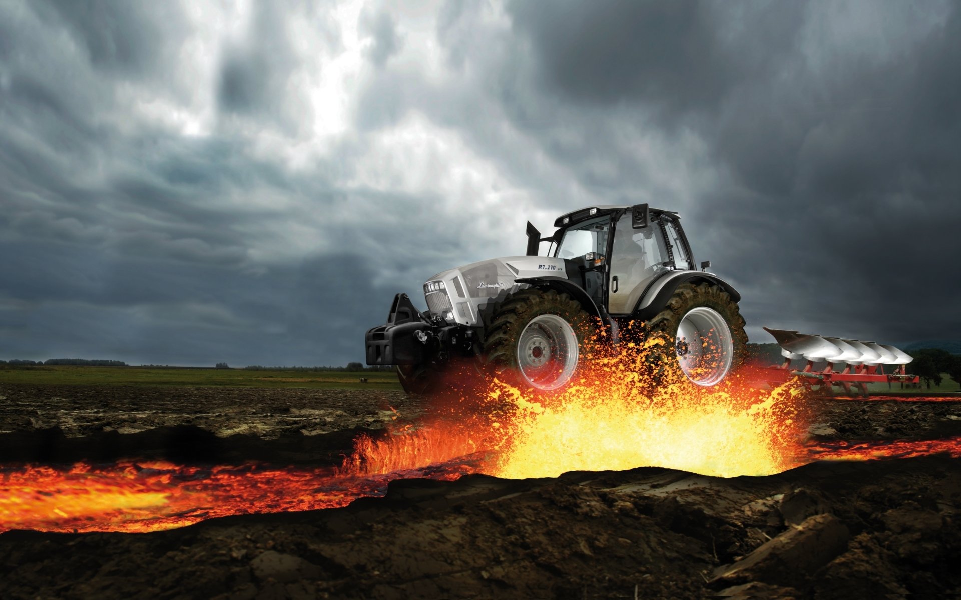 lamborghini lamborghini tractor plow lava sky