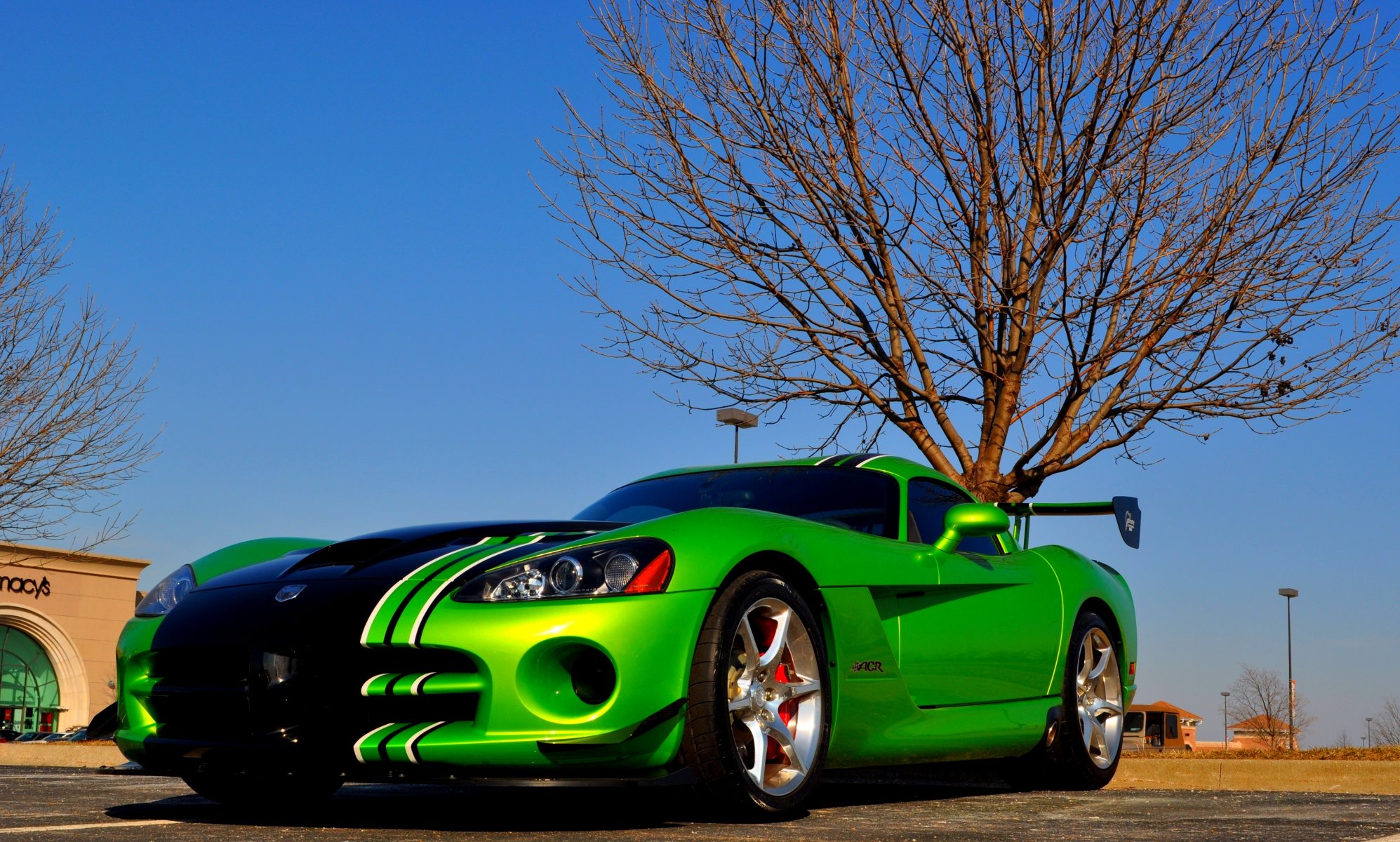 dodge viper acr doble coche deportivo negro y verde tuning carrocería aerodinámica agresiva alerón grande llantas michelin pilot sport cup super