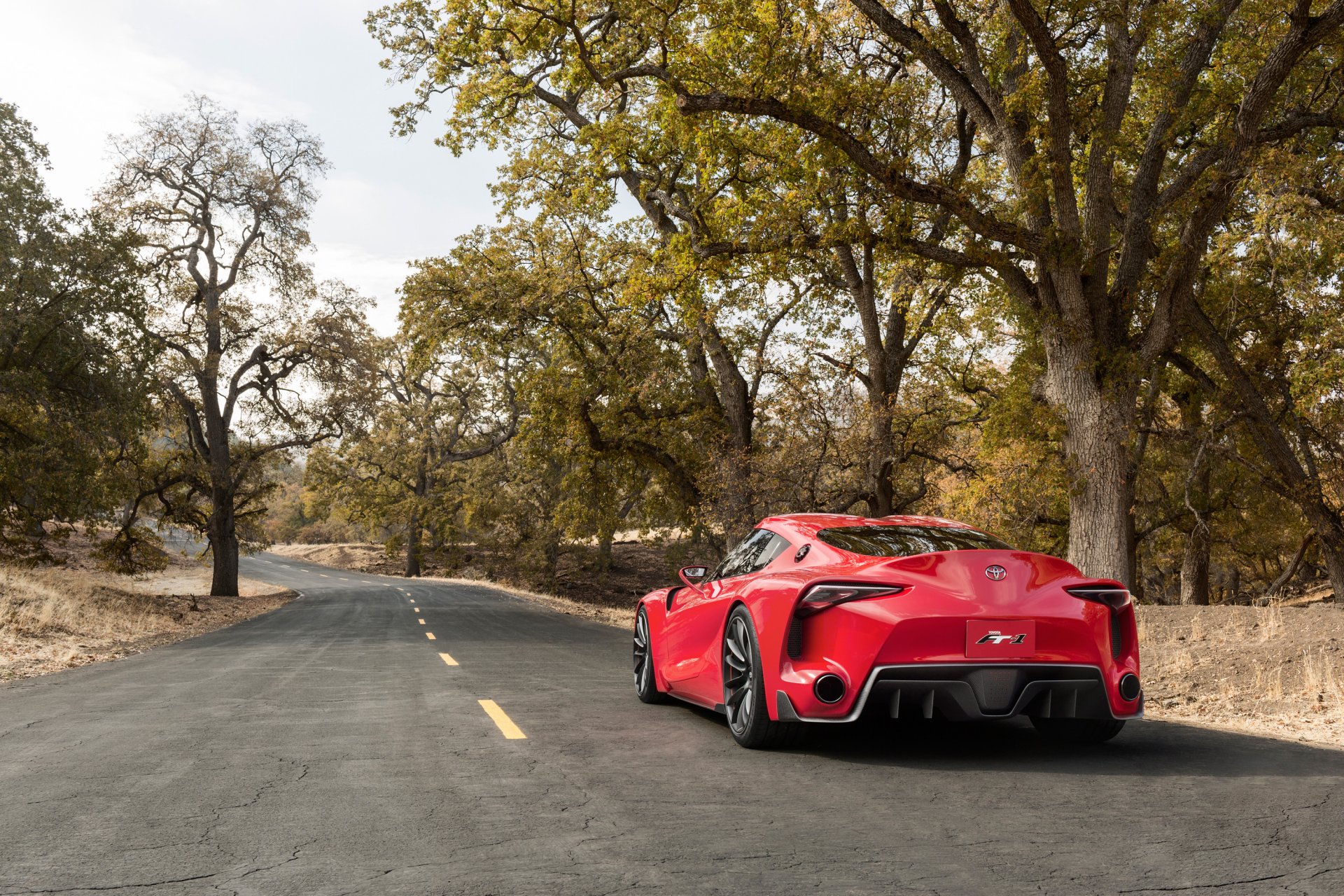 toyota ft-1 концепция вид сзади авто дорога деревья обои