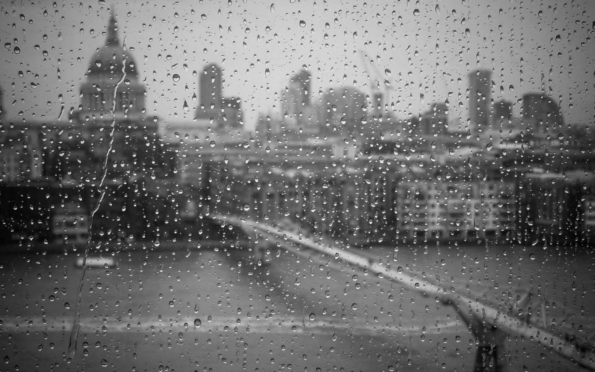 glass the city wallpaper drops rain photo black white