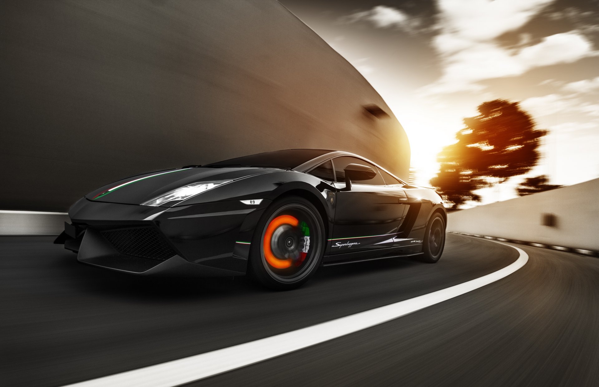 lamborghini gallardo lp570-4 superleggera tramonto velocità freno a disco filamento