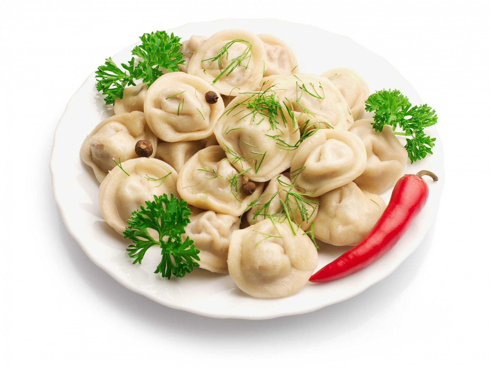 dumplings pepper white background parsley plate