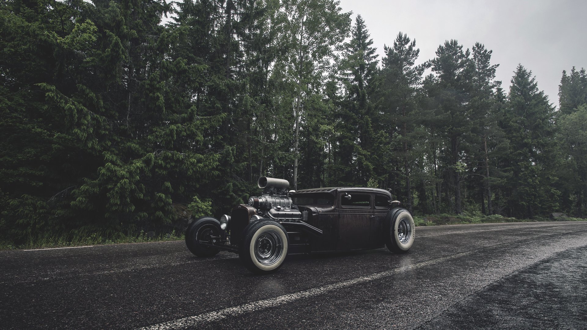 ford rat rod forest rain