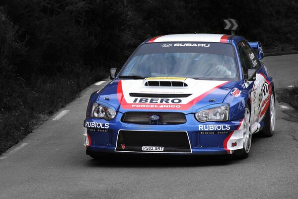 Subaru azul deportivo en la carretera