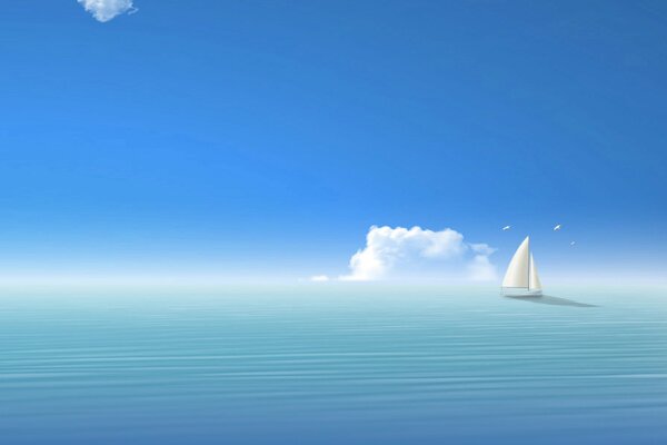 Weißes Segelboot auf dem blauen Meer