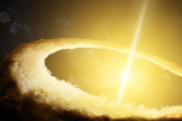Астрономический объект квазар с ярко желтым светом