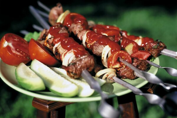 Kebab délicieux avec du ketchup et du concombre