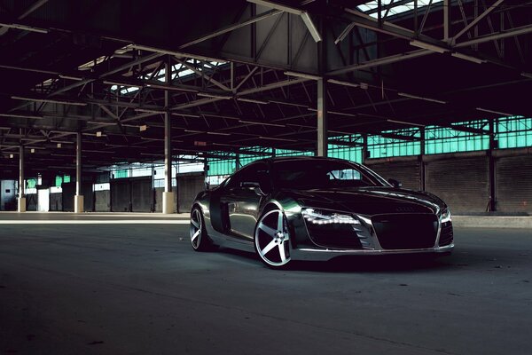 Black Audi r8 on silver discs