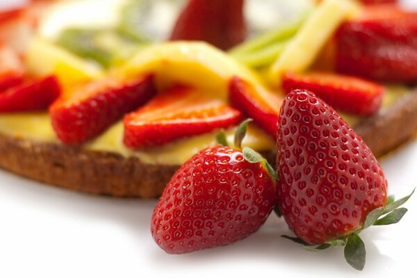 Charlotte with strawberries and apples for dessert