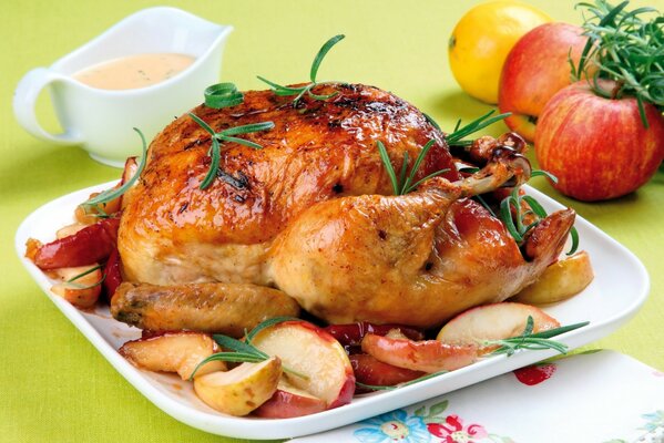 Chicken with apples baked in the oven