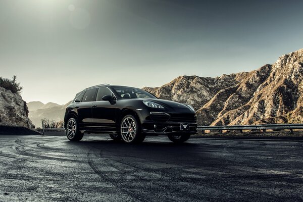 Black Porsche in the mountains aesthetics